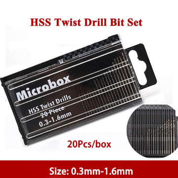 HSS Mini Micro Drill Bit Set, 0.3-1.6mm Twist Drill Bits Precision Drill DIY Kit Rotary Hand Tools Accessory (20pcs) - Imported from UK